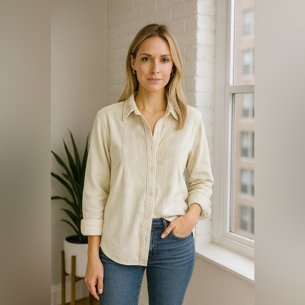 J. Jill Corduroy 100% Cotton Off White/ cream Long Sleeve Shirt sz 2X